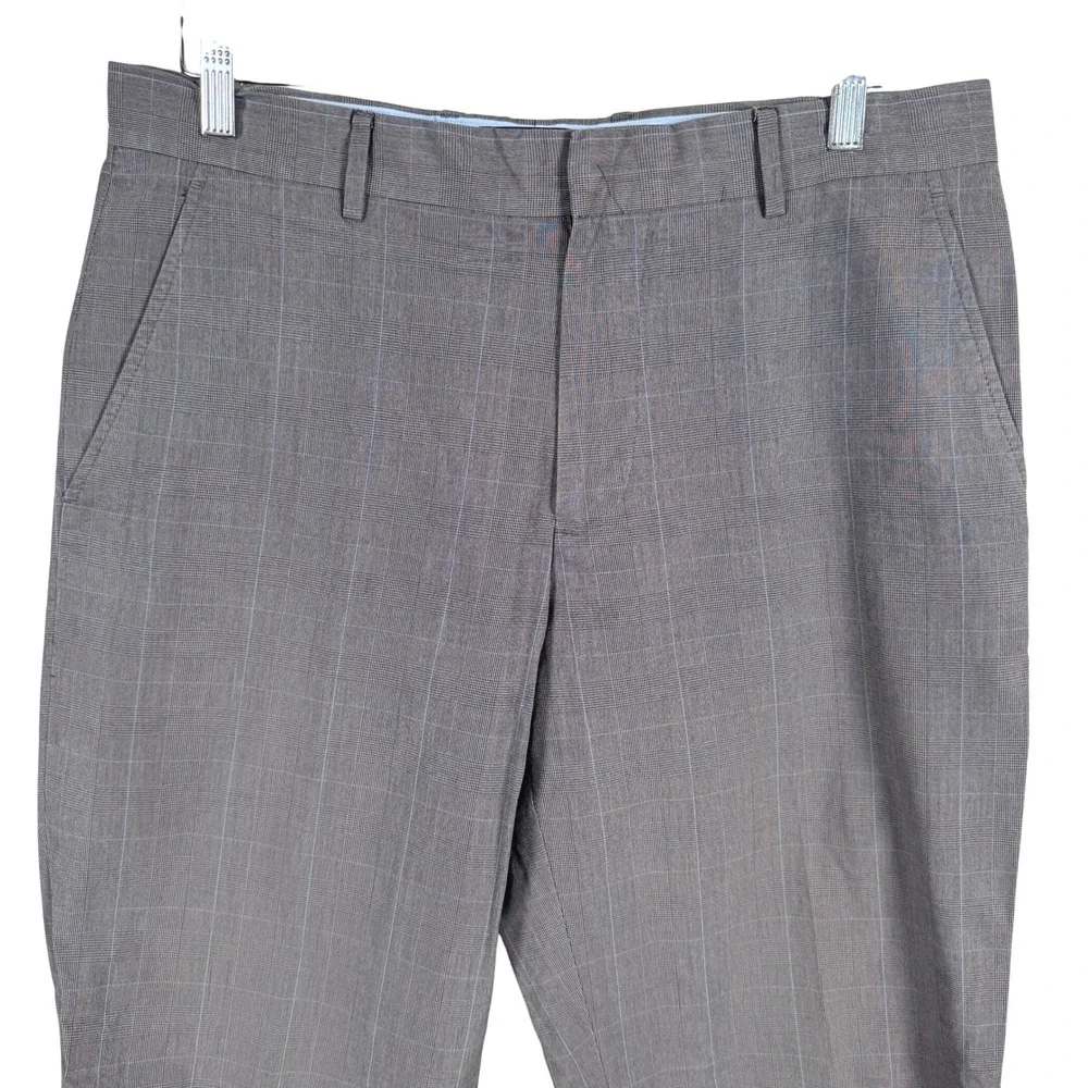 Banana Republic‎ Dress Pants Mens 33x32 Gray Glen Plaid Windowpane Cotton Chinos